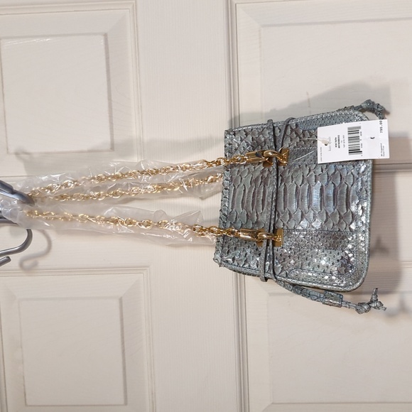 NWT Kate Spade Mini Kylie snakeskin-like, gold chain strap, drawstring purse - Picture 9 of 13